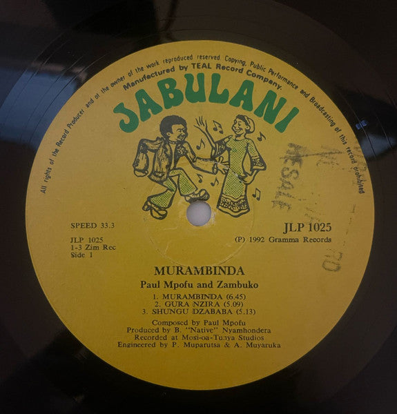 Image of Label Cover of LP - VG/VG - PAUL MPOFU & ZAMBUKO, Murambinda (Jabulani; JLP 1025, Zimbabwe 1992, Picture Sleeve), ,  - 3726053E