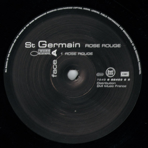 Image of Front Cover of 12" - /VG - ST GERMAIN, Rose Rouge (Blue Note; 7243 8 88453 6 6, France 2000, No Sleeve), PLAIN SLEEVE. Side A has a few marks, but plays well., A	Rose Rouge	7:02B1	Montego Bay Spleen	6:27B2	Rose Rouge	4:03 - 3726008E