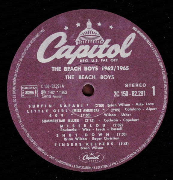 Image of Label Cover of 2xLP - VG/VG+ - BEACH BOYS, 62/65 (Capitol Records; 2C 150 82.291/2, France 1978 Reissue, Gatefold), Small writing on front of sleeve, otherwise VG+.,  - 3726033E