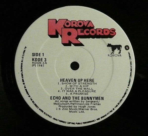 Image of Label Cover of LP - VG/VG - ECHO AND THE BUNNYMEN, Heaven Up Here (Korova; KODE 3, Ireland 1981, Textured Sleeve, Inner), ,  - 3726035E