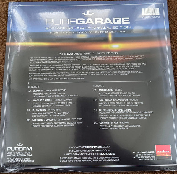 Image of Back Cover of 2x12" - VG+/VG+ - VARIOUS, Pure Garage (25th Anniversary Special Edition) (Part 1) (Pure Garage; PUREMM LP3, UK 2025, Picture Sleeve), Still In Opened Shrinkwrap,  - 3746092S