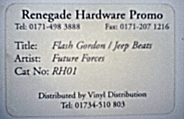 Image of Back Cover of 10" - VG/VG - FUTURE FORCES, Flash Gordon / Jeep Beats (Renegade Hardware; RH01, UK 1996, Promo, Stickered Plain Sleeve), A few very light marks but looks worse than it is, plays strong VG,  - 3726013E