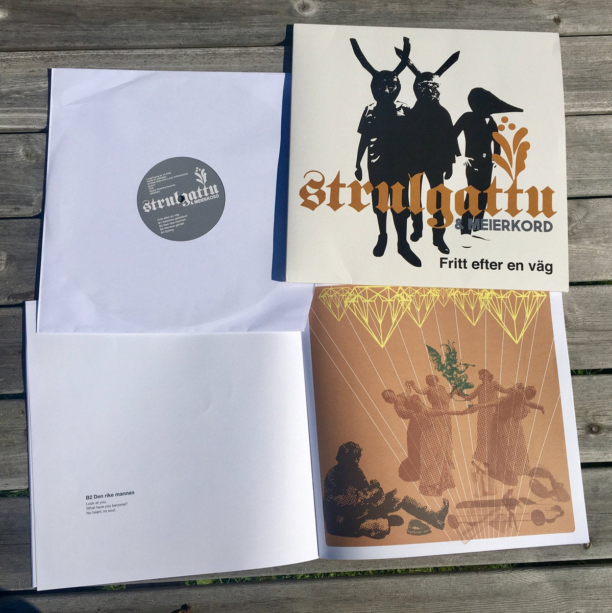 Image of Back Cover of LP - VG+/VG+ - STRULGATTU & MEIERKORD, Fritt Efter En V g (Messy Weekend Records ; MESS001, Sweden 2017, Picture Sleeve, Booklet), , "Fritt efter en v g" is a musical interpretation of the six dala paintings found in "The Heavenly Play" written by Rune Lindstr mA distinctive feature of these tableaux is the mixture of biblical motifs and the rural everyday life of people in the Swedish countryside.This peculiar confusion of imagination and reality is something that has inspired Stru