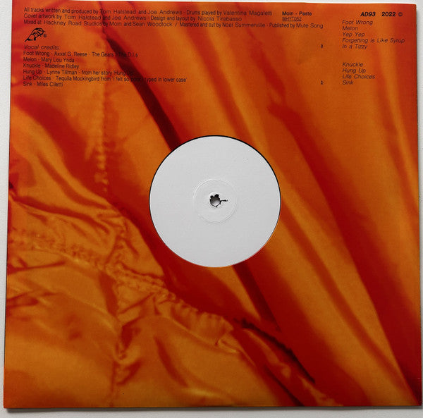 Image of Label Cover of LP - EX/VG - MOIN, Paste (AD 93; WHYT052, UK 2024, White Label, Picture Sleeve, Inner), Very strong VG, only a few minor hairlines that don't affect play., The follow up to Moin's well received debut album  Moot! , 'Paste' draws influences from alternative guitar music in its many forms, using electronic manipulations and sampling techniques to redefine it's context, not settling on any one style but moving through them in search of new connections.By exploring these relationships,