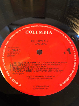 Image of Label Cover of LP - VG/VG - BOB DYLAN, Real Live (CBS; CBS 26334, Europe 1984, Inner), ,  - 3726072E