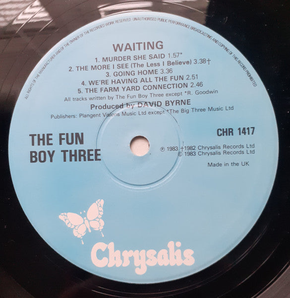 Image of Label Cover of LP - VG+/VG - FUN BOY THREE, Waiting (Chrysalis; CHR 1417, UK 1983), ,  - 3726073E