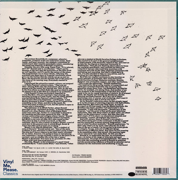 Image of Back Cover of LP - VG+/VG+ - DONALD BYRD, Fancy Free (Blue Note; B0028724-01, US 2018 Reissue, Pasteback Sleeve, NO Booklet, 180 Gram Vinyl, NO Obi), ,  - 3746051S