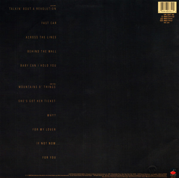 Image of Back Cover of LP - VG/G - TRACY CHAPMAN, Tracy Chapman (Elektra; 960 774-1, UK & Europe 1988, Matte Sleeve, Teldec Pressing), Edge Wear,  - 3746138S