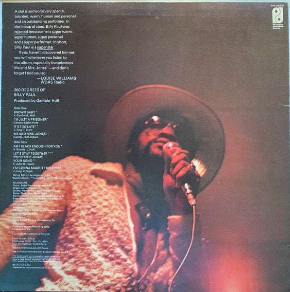 Image of Back Cover of LP - VG/G+ - BILLY PAUL, 360 Degrees Of Billy Paul (Philadelphia International Records; PIR 65930, UK Reissue), Tape residue to sleeve. Light marks to disc.,  - 3716020C