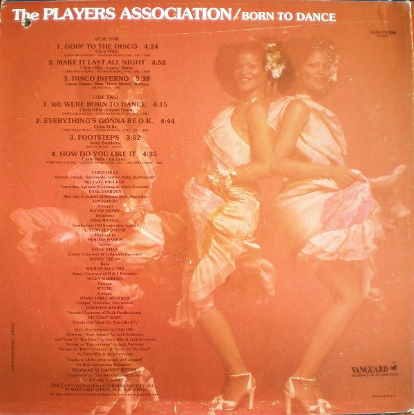 Image of Back Cover of 12" - VG/G+ - THE PLAYERS ASSOCIATION, Born To Dance (Vanguard ; VSD 79398, US 1977), Vinyl in strong G+, plays VG. Sleeve in opened shrinkwrap.,  - 3746108S
