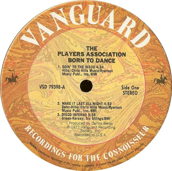 Image of Label Cover of 12" - VG/G+ - THE PLAYERS ASSOCIATION, Born To Dance (Vanguard ; VSD 79398, US 1977), Vinyl in strong G+, plays VG. Sleeve in opened shrinkwrap.,  - 3746108S