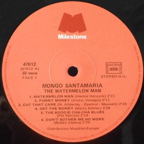 Image of Label Cover of LP - VG/VG+ - MONGO SANTAMARIA, The Watermelon Man (Milestone; M-47012, France 1976 Reissue, Laminated Sleeve), ,  - 3716070C