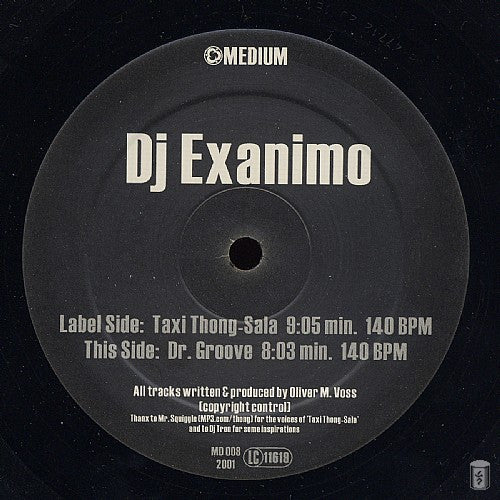 Image of Front Cover of 12" - /VG - DJ EXANIMO, Taxi Thong-Sala / Dr. Groove (MEDIUM Records; MD 008, Germany 2001, Missing Sleeve), Superficial marks only,  - 3746148S