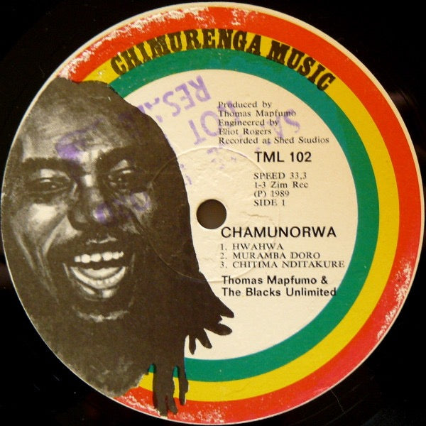 Image of Front Cover of LP - /VG - THOMAS MAPFUMO & THE BLACKS UNLIMITED, Chamunorwa (Chimurenga Music; TML 102, Zimbabwe 1989, No Sleeve), , A1		HwahwaA2		MurambadoroA3		Chitima NditakureB1		ChamunorwaB2		HurukuroB3		Nyama Yekugocha - 3716078C
