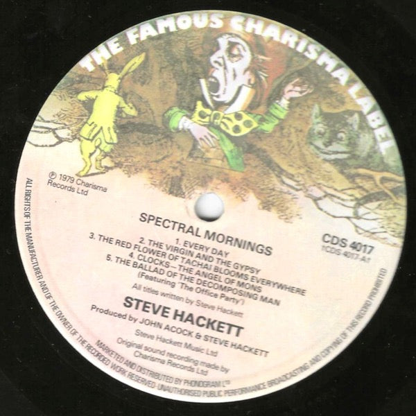 Image of Label Cover of LP - VG/VG - STEVE HACKETT, Spectral Mornings (Charisma Small Hatter Labels; CDS 4017, UK 1979, PRS Pressing), Strong VG,  - 3716088C