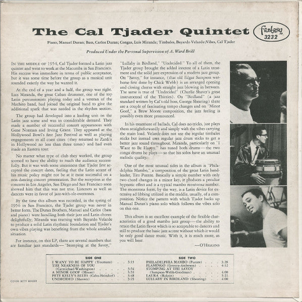 Image of Back Cover of LP - VG/VG - CAL TJADER QUINTET, Cal Tjader Quintet (Fantasy; 3232, US 1956), Sleeve in strong VG, vinyl has light marks only.,  - 3746155S