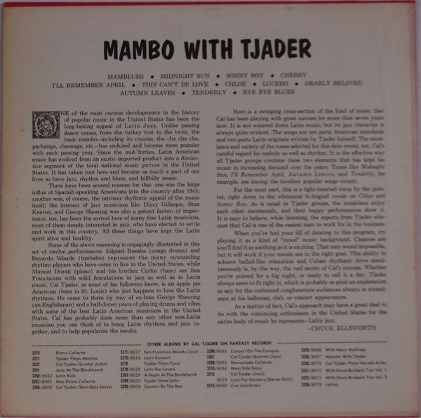 Image of Back Cover of LP - VG+/G+ - CAL TJADER QUINTET, Mambo With Tjader (Fantasy; 3326, US 1961), ,  - 3746156S