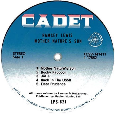 Image of Label Cover of LP - G/G+ - RAMSEY LEWIS, Mother Nature's Son (Cadet; LPS-821, US 1969), Seam splits and shelf wear to sleeve. Disc has light marks only - plays well!,  - 3716121C