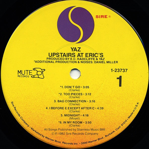 Image of Label Cover of LP - VG/VG - YAZOO, Upstairs At Eric's (Sire; 1-23737, US 1982, Inner), Sleeve has edgewear, ringwear, creases. Inner sleeve a bit crumpled. Light hairlines.,  - 3626319E