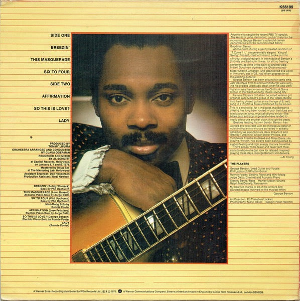 Image of Back Cover of LP - VG/VG - GEORGE BENSON, Breezin' (Warner Bros. Records; K56199, UK Reissue), Light marks only,  - 3716125C