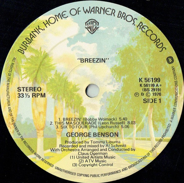 Image of Label Cover of LP - VG/VG - GEORGE BENSON, Breezin' (Warner Bros. Records; K56199, UK Reissue), Light marks only,  - 3716125C