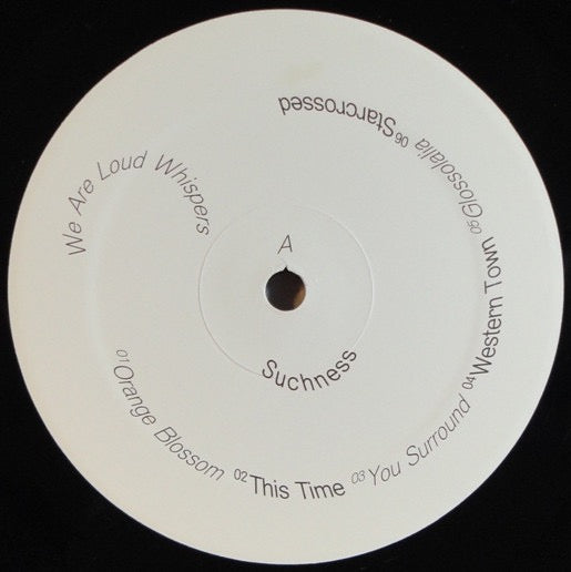 Image of Label Cover of LP - NEW/NEW - WE ARE LOUD WHISPERS, Suchness (Hardly Art; HAR-068, US 2013, Download Code), , We Are Loud Whispers is a dreamy duo featuring Sonya Westcott (Arthur & Yu) and Ayumu Haitani (4 Bonjour s Parties). Suchness, their debut LP, displays intricate electronic orchestration, loops, and effects, while relaying an organic ease. Assembled over emails sent between Seattle and Japan, Suchness transcended geographical and language barriers   and traditional ideas of what a  band  is