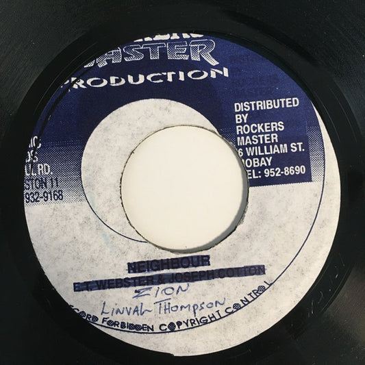 Image of Front Cover of 7" - /VG - LINVAL THOMPSON, Zion (Rockers Master Production; , Jamaica 1980s Reissue), Strong VG, press flaws, plays great. WOL.,  - 3716132C
