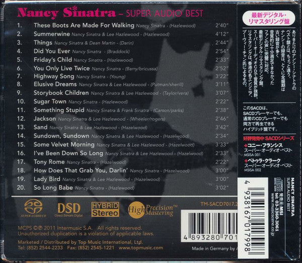 Image of Back Cover of CD - M/M - NANCY SINATRA, Super Audio Best (MSI; MSISA006, Japan 2011, Jewel Case, SACD), ,  - 3736049E
