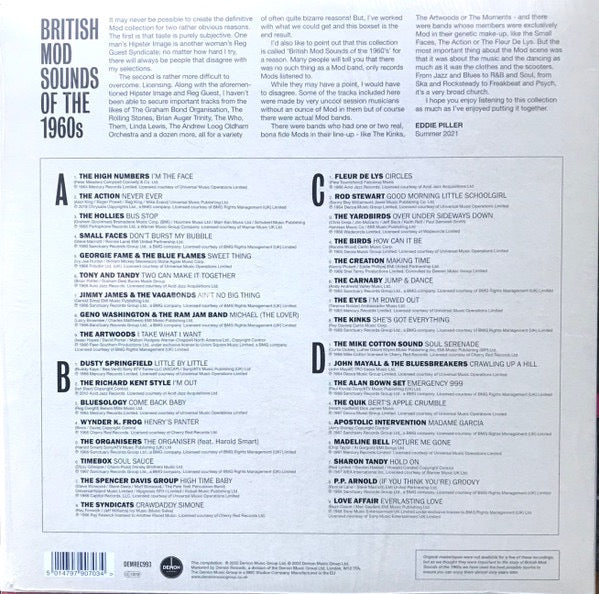 Image of Back Cover of 2xLP - VG/VG - EDDIE PILLER (COMPILED BY), British Mod Sounds Of The 1960s (Demon Records; DEMREC993, UK 2022, 2 Inners), Strong VG throughout, A few light wispy paper scuffs from inner, One pinch to bottom edge of sleeve,  - 3716102C