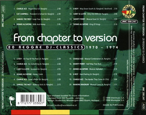 Image of Back Cover of CD - VG+/VG - VARIOUS, From Chapter To Version - 20 Reggae DJ Classics (Jamaican Gold; JMC 200.247, Portugal 1998, Jewel Case), ,  - 3636030E