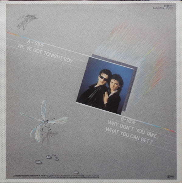Image of Back Cover of 12" - VG+/EX - FRAGILE, We've Got Tonight, Boy (Transparent; 80 2011-1, Germany 1986), ,  - 3726112E