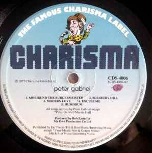 Image of Label Cover of LP - VG/VG+ - PETER GABRIEL, Peter Gabriel 1 (Car) (Charisma Blue; CDS 4006, UK 1980s Reissue, Inner, No JAMF In Rrunouts), Sleeve drilled bottom right.,  - 3716137C