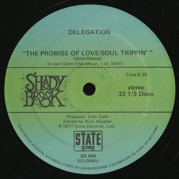 Image of Back Cover of 12" - VG/EX - DELEGATION, The Promise Of Love / Soul Trippin' (Shadybrook Records; SD 004, US 1978), ,  - 3726113E