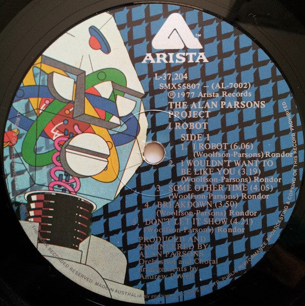 Image of Label Cover of LP - VG+/VG+ - THE ALAN PARSONS PROJECT, I Robot (Arista; L-37, Australia Reissue, Gatefold), ,  - 3716138C
