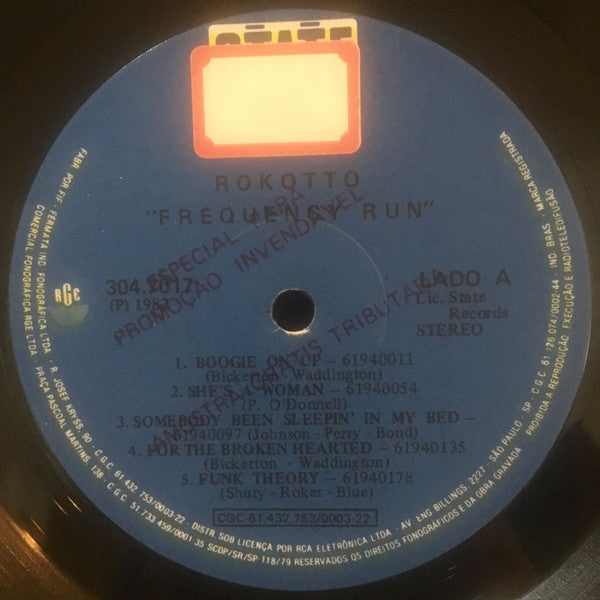 Image of Label Cover of LP - G+/VG - ROKOTTO, Frequency Run (State Records; 304.7017, Brazil 1982), A few light hairlines. Sleeve has edgewear and creases. ,  - 3726115E