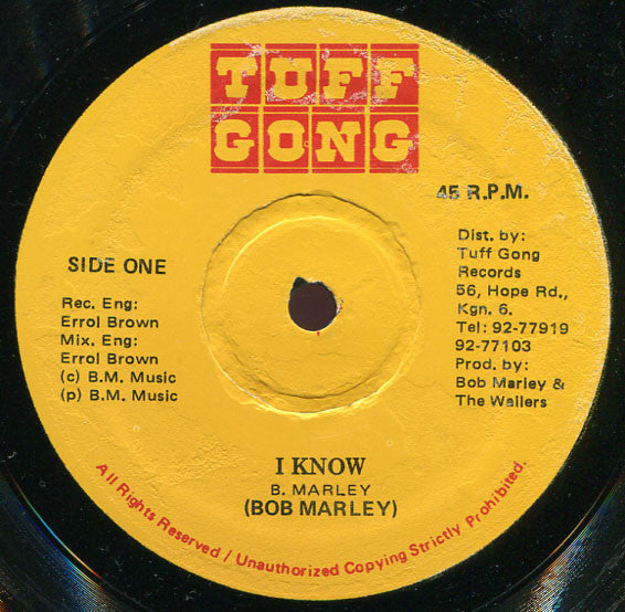 Image of Label Cover of LP - VG/VG - BOB MARLEY & THE WAILERS, I Know (Tuff Gong; none, Jamaica 1981), ,  - 3746182S