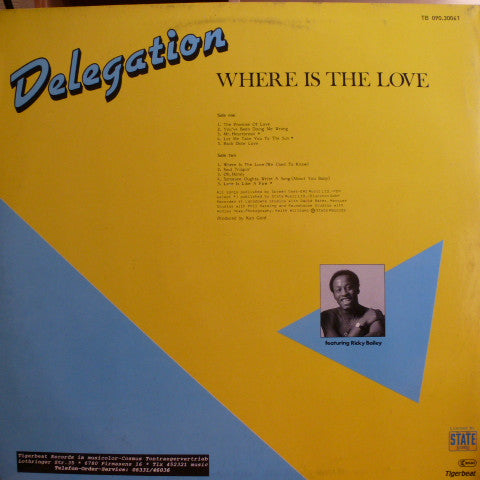 Image of Back Cover of LP - VG/VG - DELEGATION, Where Is The Love (Tigerbeat; TB 090.30061, Germany 1988 Reissue), ,  - 3726118E