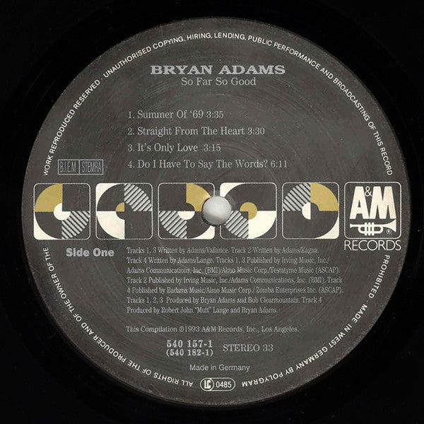 Image of Label Cover of 2xLP - VG/VG - BRYAN ADAMS, So Far So Good (A&M; 540 157 1, Germany 1993, Only One Insert), Insert Creased,  - 3726187E