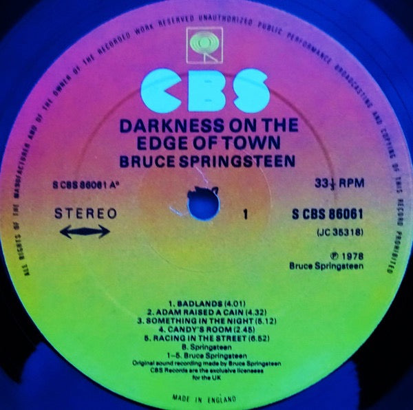 Image of Label Cover of LP - VG+/VG - BRUCE SPRINGSTEEN, Darkness On The Edge Of Town (CBS Orange/Yellow; CBS 86061, UK 1978, Sleeve With Label Code, Inner & Insert, A1/B1), ,  - 3716142C