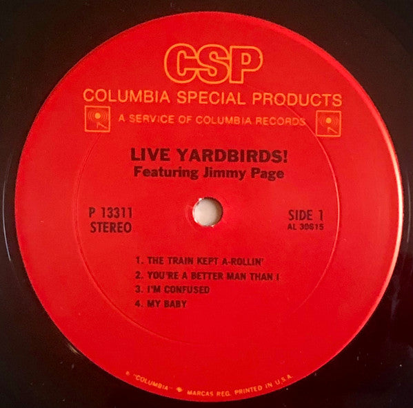Image of Label Cover of LP - VG/VG+ - YARDBIRDS, Live Yardbirds Featuring Jimmy Page (Columbia Special Products; P 13311, US 1976 Reissue), Strong VG+, Light Ring Wear,  - 3726183E