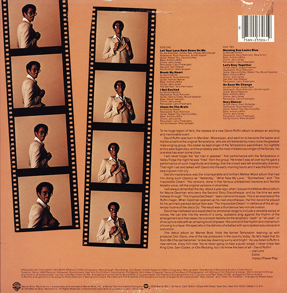 Image of Back Cover of LP - VG/EX - DAVID RUFFIN, So Soon We Change (Warner Bros. Records; BSK 3306, US 1979), ,  - 3726125E