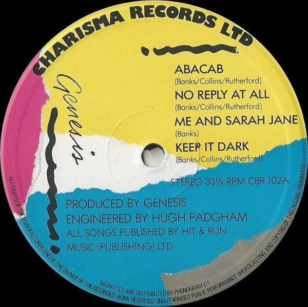Image of Label Cover of LP - VG+/VG - GENESIS, Abacab (Charisma Custom Labels; CBR 102, UK 1981, Embossed Grey/Yellow/Magenta/Cyan Sleeve, Inner), ,  - 3716144C