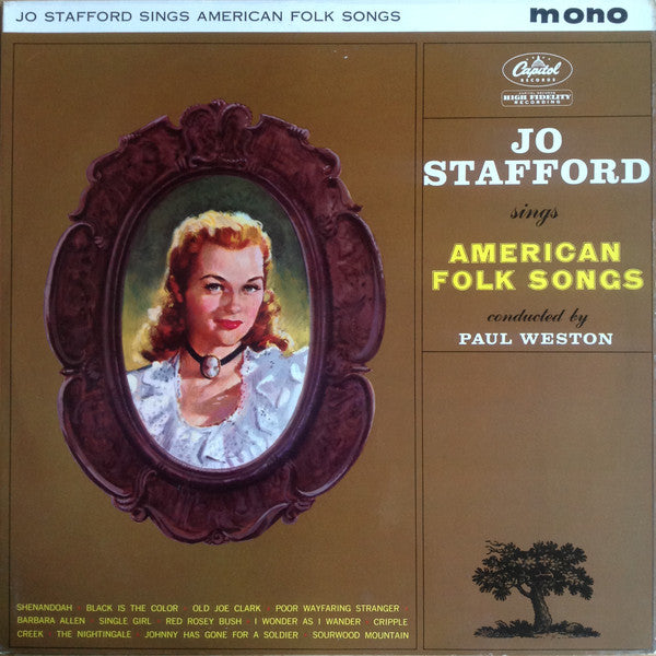 Image of Front Cover of LP - VG/VG - JO STAFFORD, Jo Stafford Sings American Folk Songs (Capitol Records ; T-1653, UK 1962, Laminated Flipback Sleeve, Mono), Factory Sample Sticker On Label, Split Spine,  - 3726174E