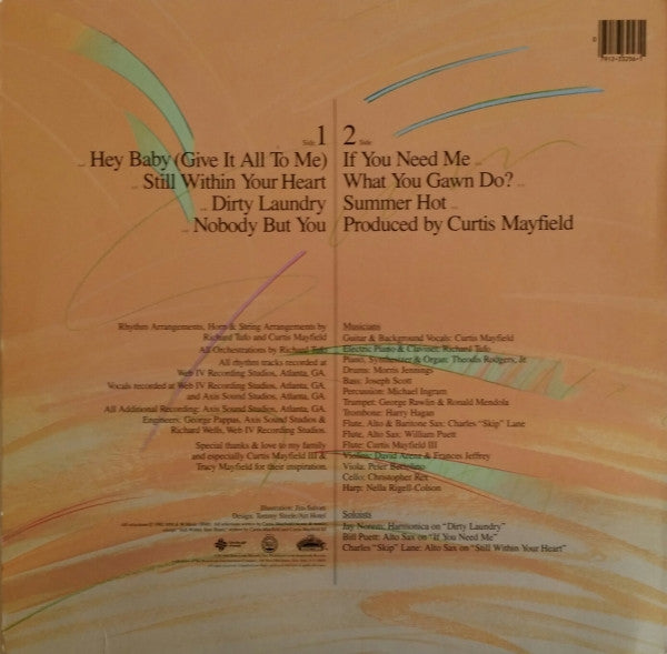 Image of Back Cover of LP - VG+/EX - CURTIS MAYFIELD, Honesty (The Boardwalk Entertainment Co; NB 33256-1, US 1982), ,  - 3726130E