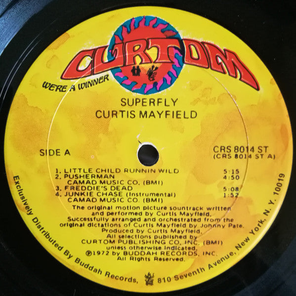 Image of Label Cover of LP - VG/VG+ - CURTIS MAYFIELD, Super Fly (Curtom; CRS 8014-ST, US , Not Die Cut, Company Inner, Monarch pressing), ,  - 3726133E