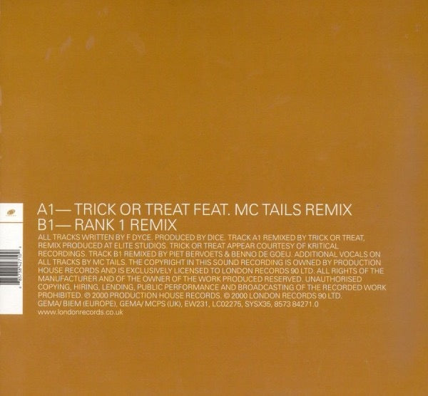 Image of Back Cover of 12" - VG+/VG+ - BABY D, Let Me Be Your Fantasy (Trick Or Treat Featuring MC Tails Remix) (Systematic; SYSX 35, Europe 2000, Picture Sleeve), ,  - 3716153C