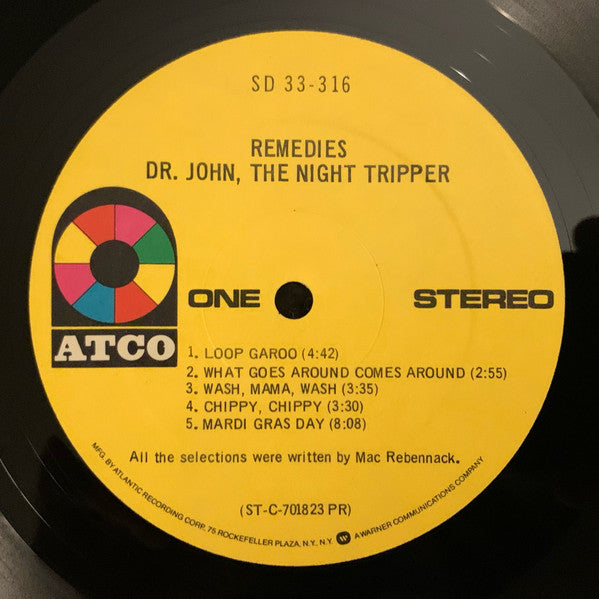 Image of Label Cover of LP - VG/VG+ - DR. JOHN, THE NIGHT TRIPPER, Remedies (ATCO Records; SD 33-316, US Reissue), Cut-out (Notched) Edge Wear,  - 3746248S