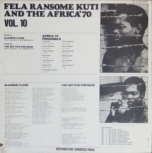 Image of Back Cover of LP - VG/VG+ - FELA RANSOME KUTI & THE AFRICA 70, Alagbon Close (Path ; 2C 062 - 82.135, France 1976), ,  - 3726199E