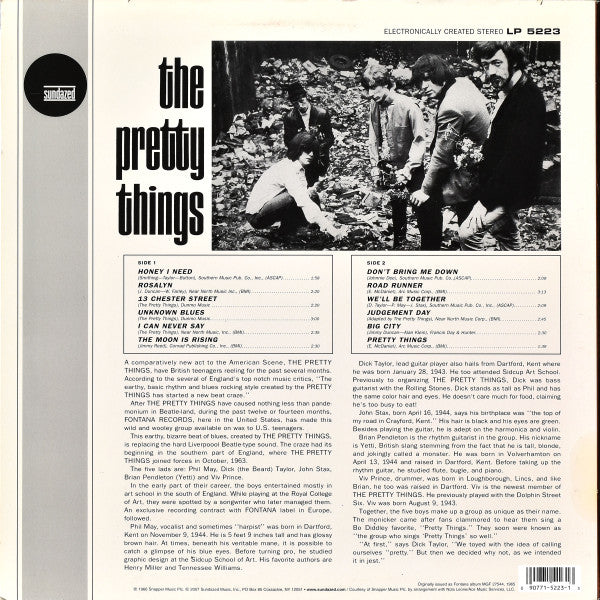 Image of Back Cover of LP - EX/EX - THE PRETTY THINGS, The Pretty Things (Sundazed ; LP 5223, US 2007 Reissue, Mono), Opened Instore, Still In Stickered Shrinkwrap,  - 3726161E