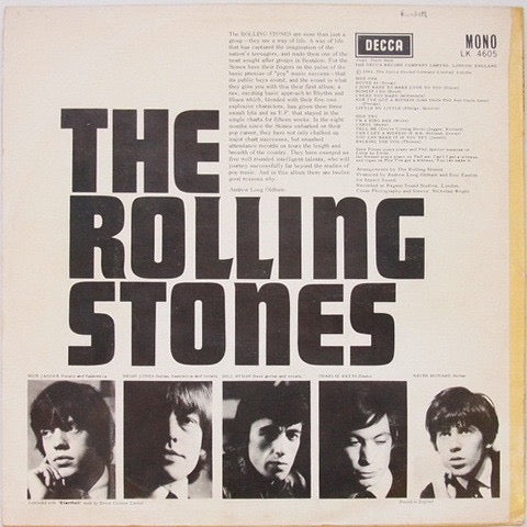 Image of Back Cover of LP - G/G - THE ROLLING STONES, The Rolling Stones (Decca Red Labels With NCB Box Right Aligned & No Biem Caption; LK 4605, UK 1964, Laminated Front Sleeve, Mono), Lots of hairlines and surface marks, Plays better than it looks with some surface noise, Sleeve taped along bottom edge and frayed at sleeve opening, Generally worn.,  - 4016396C
